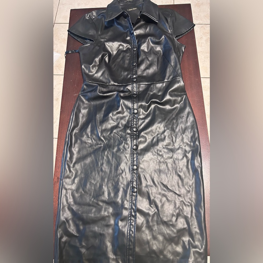 Calvin Klein Collection Black Leather Midi Dress - Picture 3 of 8